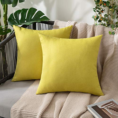 MIULEE 2er Set Wasserdicht Kissenbezug Outdoor Sofakissen Dekokissen Modern Kissenbezüge Dekorativ Kissenhülle Deko aus Polyster Leinen-Optik für Garten Sofa Wohnzimmer Bett 40x40 cm Gelb