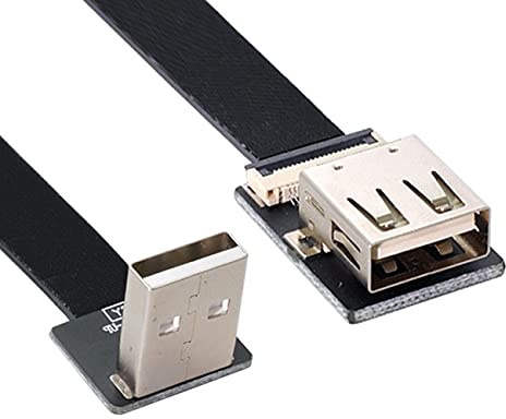 NFHK Up Angled USB 2.0 Type-A Male to Female Extension Data Flat Slim FPC Cable for FPV & Disk & Scanner & Printer 200CM