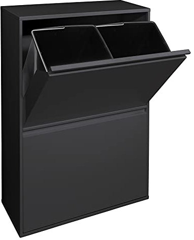 Arregui Basic CR606-B Pattumiera Differenziata 4 Scomparti | 4x17 L (68 L) | Contenitore in Acciaio da Interno | Mobile per Raccolta Differenziata | Cestino per Spazzatura da Cucina e Ufficio | Nero