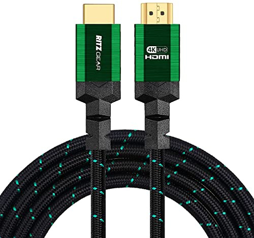 Ritz Gear 4K HDMI 2.0 Cable 12 ft. [3 Pack] 18 Gbps Ultra High Speed Braided Nylon Cord & Gold Connectors - 4K@60Hz/UHD/3D/2160p/1080p/ARC & Ethernet. Compatible with UHD TV/Monitor/PC/PS5/Xbox