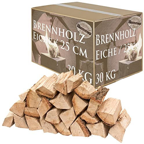 Brennholz Kaminholz Eiche Holz 30 kg Für Ofen und Kamin Kaminofen Feuerschale Grill Feuerholz Holzscheite Wood 25 cm kammergetrocknet flameup