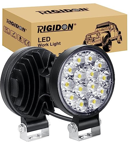 RIGIDON 2 Pcs rond phare de travail led, 3.2 pouces mini 42W 12V 24V lampe, projecteurs lumière feux de travail pour offroad Voiture camions SUV 4x4 tracteur, feu antibrouillard