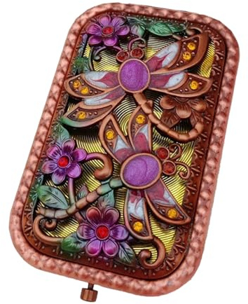 Mini miroir de poche rétro - Miroir de poche - Miroir cosmétique double face - Miroir de poche pliable antique - Pour femmes et filles - Cosmétique - Coiffure - Cadeau d'anniversaire - Fête (D)