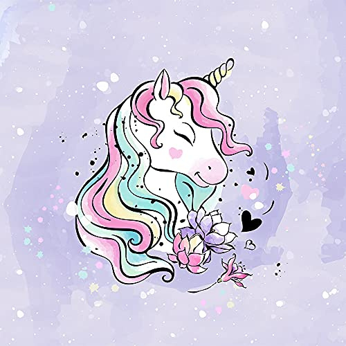 40x50cm Einhorn French Terry Stoff Panel - Kinderstoff für Mädchen - Sommersweat Panelstoffe für Baby & Kinder - Stoffpanel Stoffe zum Nähen - keine Meterware - Leander Stoffpanele auf Lila