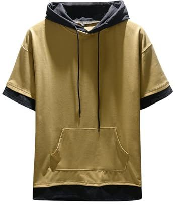 Covisoty Herren Kurzarm Hoodie Baumwolle Farbblock T-Shirt Mit Kapuze