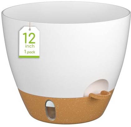 FIASON Vasi per piante autoirriganti, 30,5 cm (1 pezzo), grandi vasi in plastica con fori di drenaggio, per piante e fiori da interni ed esterni (bianco, 30,5 cm)