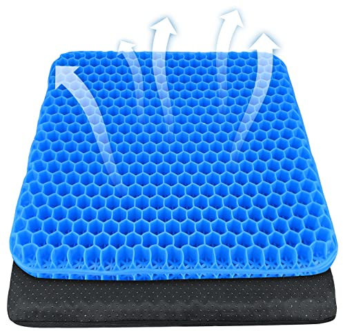 wiksite Gel Seat Cushion - Double Thick Honeycomb Cushion with Cloth Cover, Ergonomic & Cooling Design for Office Chair, Car, Wheelchair (42 x 35 x 3.5 cm)