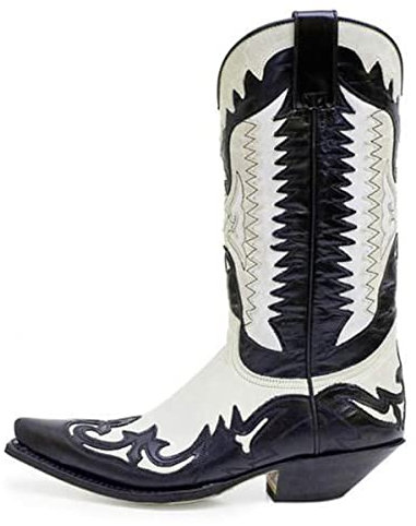PEKMAR Mens Vintage Cowboy Motorcykel Stövlar, Vintage Knight Skor PU Läder Spetsig Mid Heel Motorcykel Stövlar Casual Western Boot,White,47