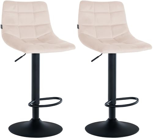 CLP 2er Set Barhocker Jerry Samt I Höhenverstellbarer Barstuhl I 360° Drehstuhl Mit Rückenlehne I Hocker Mit Fußablage | Farbe beige Gestell Farbe schwarz