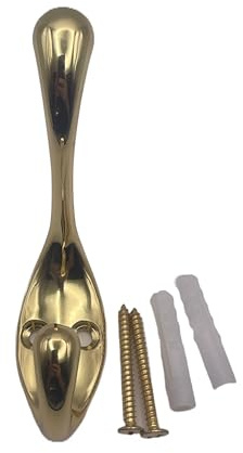 Aretro Heavy Duty Double Hat & Coat Bath Robe Hook Hanger 90mm Brass Effect Holds 7.5kg Back of Door Wall Hook 1 Pack of 1