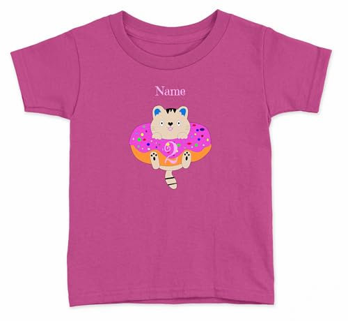 Personalisiertes Bügelbild Katze Donut mit Namen und Zahl, Geburtstag Geschenk zum selber Aufbügeln mit Wunsch Namen Zahl Text Mädchen Junge Frau Mann Große Schwester Großer Bruder UNISEX Transfer