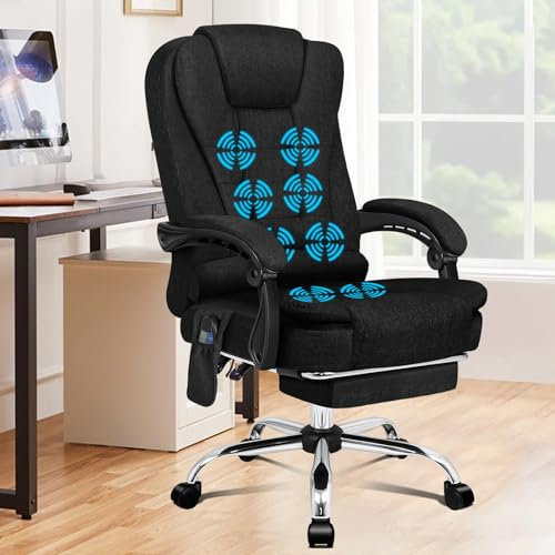 ALFORDSON Bürostuhl Ergonomischer, Schreibtischstuhl mit Rückenlehne, Drehstuhl mit Massagefunktion, Stoffmaterial, Schwarz