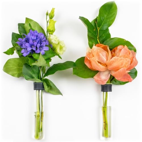 TWILG – Magnetische Reagenzglas-Vasen – Schwarz – 2 Stück | Magnetische Blumenvasen aus Reagenzglas mit Wandhalterung; für Blumen und Innendekoration, mit handgenähtem Lederband