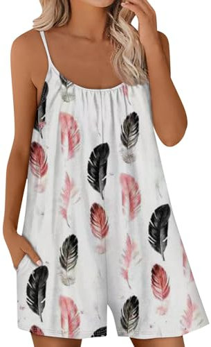 Vasreyy Arbeitsoverall Damen Jumpsuit Kurz Sport Hosenanzug Festlich Elegant 2 Teilig Culotte Sommer Schlaf Sommermode Must Haves(3XL,Weiß)