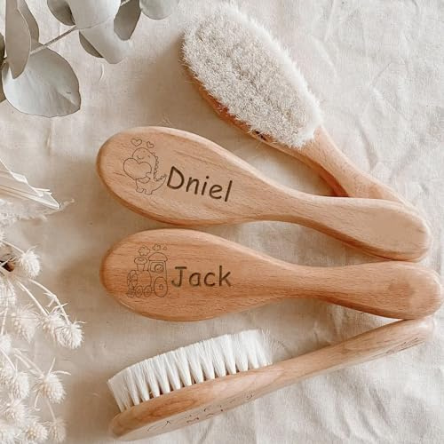 Personalisierte Baby-Haarbürste，Personalisierbare Babybürste, Gravierte Holzbürste Mit Namen, Name Personalisiert Graviert Aus Holz Und Ziegenhaar For Neugeborene, Personalisierte Babygeschenk