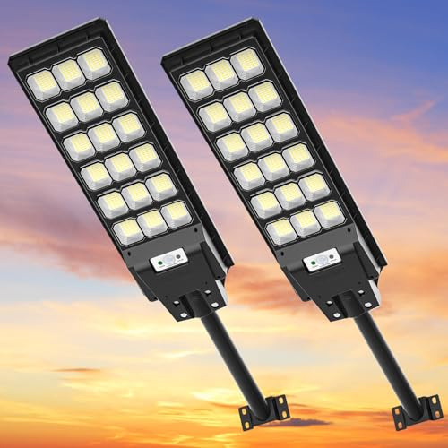 Viugreum 2 Stück 600W Solar Wegeleuchte mit Bewegungsmelder, 6500K LED Solar Straßenlaterne mit Fernbedienung IP65 Wasserdicht Straßenlampe Straßenleuchte für Straßen, Innenhöfe, Gärten geeignet