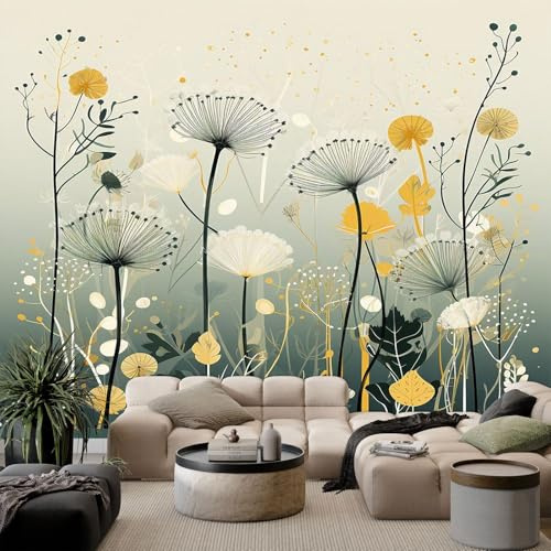 Papier Peint Panoramique 3D Fleur de Pissenlit Abstraite Intissé Poster Murale Décoration Multicolore pour Salon Chambre Fond de Mur TV 300x210cm
