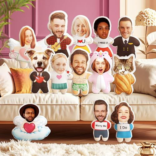 Smile lab Personnalisé Photo Coussin avec Visage Personnalisable Impression 3D Double Face & Corps Oreiller Chat Chien Canapé Décor Cadeau de Noël & de la Saint-Valentin