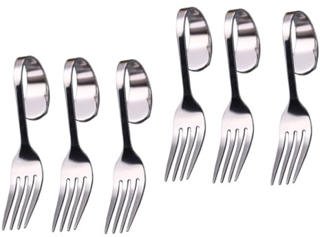 LABRIMP Tenedores de Acero Inoxidable Modernos con Mango Curvo 6 Piezas Tenedores para Postres Ensaladas Y Pasteles Multiusos