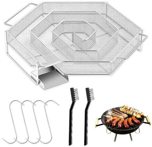 Udbrud Edelstahl Kaltraucherzeuger, Kaltrauchgenerator mit Henkel & 2 Bürsten & 4 Haken Fleischräucherofen zum Kalträuchern Kugelgrills Smoker und Räucheröfen, Außenbereich