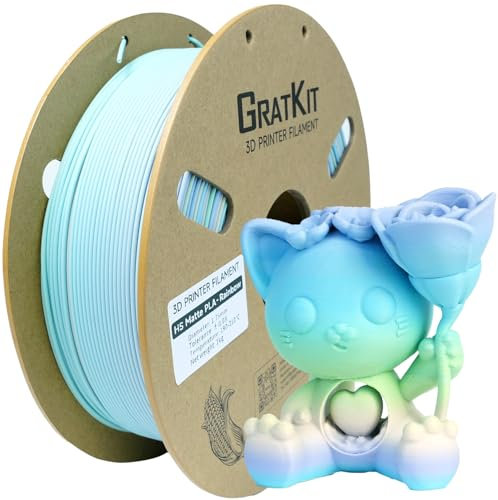 GratKit Mattes Regenbogen PLA 3D-Drucker Filament 1,75mm 1kg Rolle, Farbwechsel alle 8-10 Meter, Multicolor Rainbow, Präzise ±0,03mm und gleichmäßige Wicklung, inklusive Aufbewahrungsbeutel
