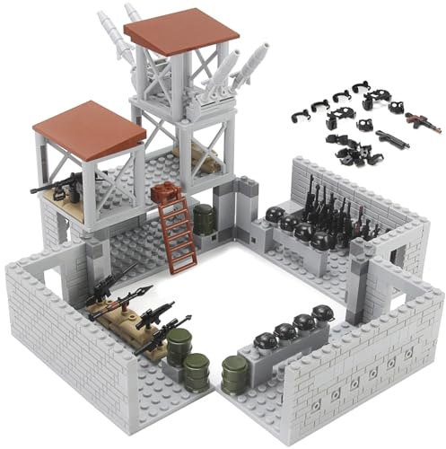 Feleph Ensemble de Construction de Base Militaire Tour de Garde de forteresse avec Arsenal d'armes de l'armée Bloc de Jouets 389 pièces Accessoires de modèle