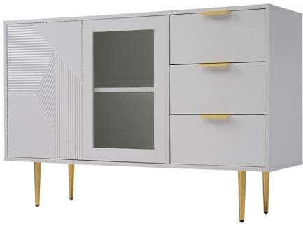 Hefo Sideboard buffetschrank, Weiß küchenschrank mit arbeitsplatte, kommode mit 3 Schubladen und2 Türen, küchenschränke Kitchen Cabinet 120 * 79.5 * 38cm
