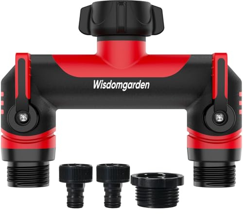 Wisdomgarden Hose Pipe Splitter 2 Way, Garden Tap Splitter 3/4 with 1/2 Adapter