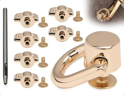 Emezddo 6 Stück Nieten,Drehbare D Ringe Schraubnieten,Metall Ledernieten,Kugelnieten,Ringnieten,Rivets,ziernieten,für DIY Geldbörse Handwerk Lederkragen Gürtel Handtasche(helles Gold)
