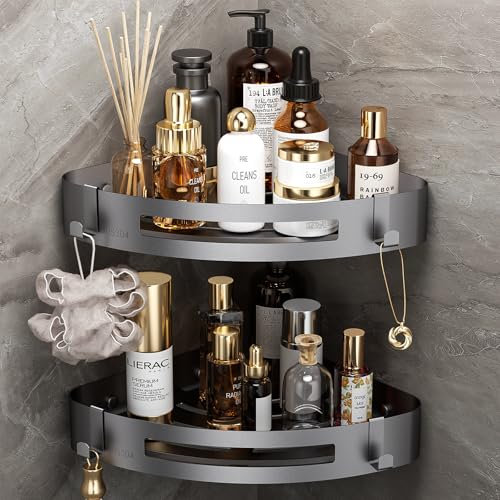 MOERES Étagères de douche en acier inoxydable, étagères de placement triangulaires, secteurs, accessoires de salle de bains, convient pour la cuisine, salle de bains, set de 2(Gris)