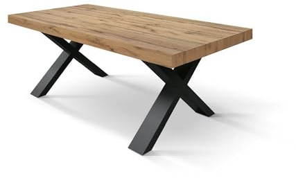 KONTE.DESIGN Tavolo allungabile AMALFI in legno effetto rovere rustico e gambe a X antracite, allungabile 180x90 cm - 260x90 cm