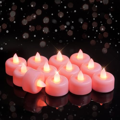 Raycare 24 Pack Pink Flameless Tea Lights Candles Battery Operated