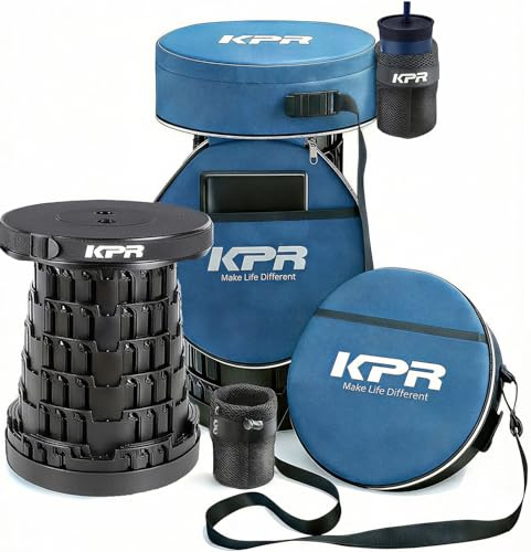 KPR 2025 Upgraded Collapsible Stool & 3IN1 Cushioned Carry Bag, Adjustable Height Folding Stool, Telescopic Camping Chair Retractable Seat or Footrest for Outdoors & Travel, Max 620lbs