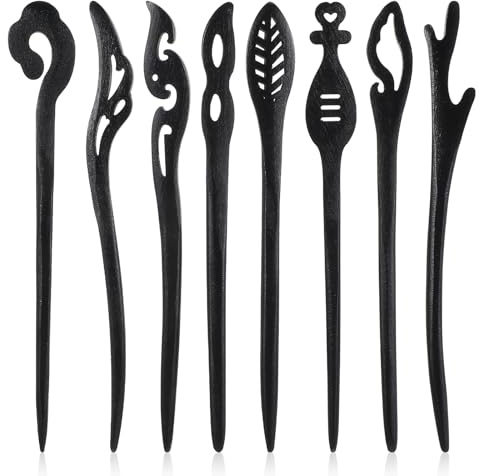 8Pcs Wooden Hair Sticks for Women, Vintage Chinese Chignon Japanese Hair Chopsticks for Bun Maker Hairpins for Long Hairs Sticks for Handmade Buns Hairs Forks Accessories Hanfu Pins for Women Girls