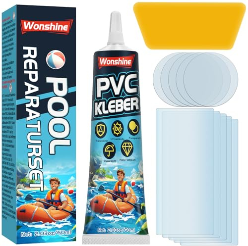 Pool Reparaturset, Pool Flicken Wasserdicht, Luftmatratze Reparaturset, Durchsichtige Repariert Eine Vielzahl Von Aufblasbaren Gegenständen, Poolfolie, Kajaks, Schlauchboot (60ml) (2025PVC-W01)