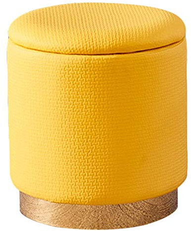 Vintage Samt Ottomane Fußhocker mit Deckel, runder Pouf Hocker für Wohnzimmer und Schlafzimmer, gepolsterte Aufbewahrung, Wechselschuh, Fußstütze, 40 x 43 cm, Gelb