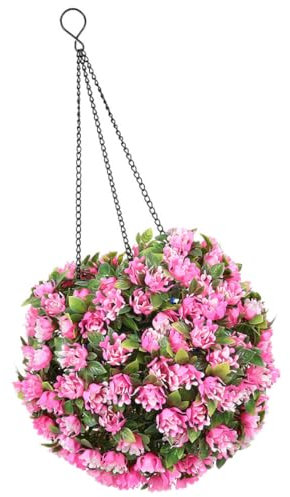 STOBAZA Lámpara Solar De Flores Rosas Bola De Topiario Luz Solar Decoración Artificial Para Jardín Lámpara Colgante Led Para Exterior Iluminación Nocturna Para Terraza