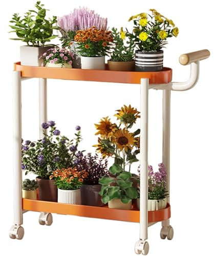 Home Accessories,Support de Plantes en métal avec Roues et poignée – étagère d'angle d'intérieur à 2 Niveaux pour Plantes Hautes – étagère d
