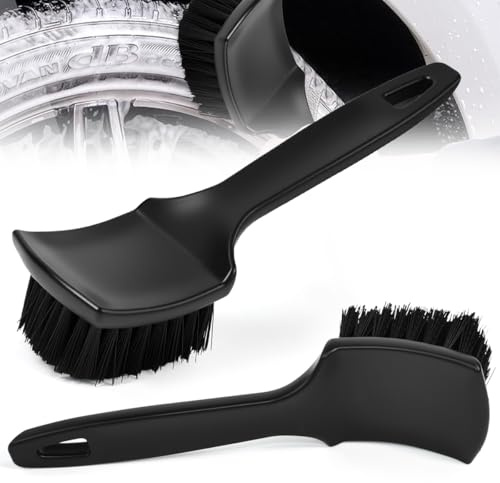 VGECEE 2 Pezzi Spazzola per Pulizia Cerchi Spazzola Cerchi Auto con Manico Ergonomico Spazzole per Cerchio Strumento di Pulizia di Setole Lunghe Spazzole per Pneumatici per Pulizia Ruote per Moto Bici