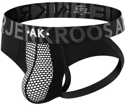 Arjen Kroos Jockstrap herr sexiga underkläder andas atletiska stringtrosor med brett bälte, S–XXL, A1-svart, XL