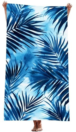 Mikrofaser Handtuch groß (Blau) Strandtuch Mikrofaser 90x180 cm mit Wasserdicht Tasche, Schnell Trocknendes, Weiches, Leichtes, Pflegeleicht, Sandfreies Strandhandtuch für Strand Reise (Blatt) Z-810T