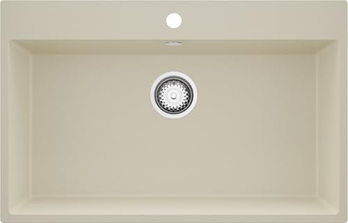 PRIMAGRAN Fregadero Cocina Beige 78x50cm, Granito 1 Seno + Sifón, Sobre encimera al mueble 80cm - Riga S228