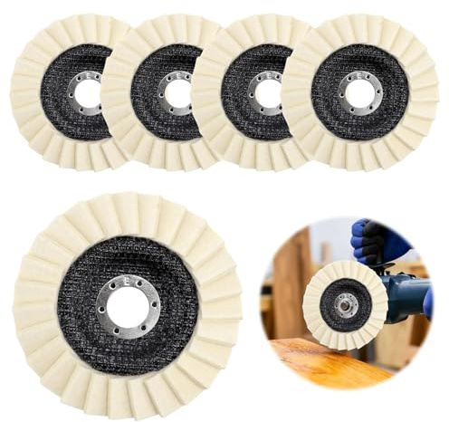 5 Stück Polierscheibe 125mm x 22 mm, Filz Polierfächerscheibe, Polierscheiben, zum Schleifen und Polieren von Lack, Holz, Plastik, Filz Glanz Polier Scheibe für Polieraufsatz Winkelschleifer