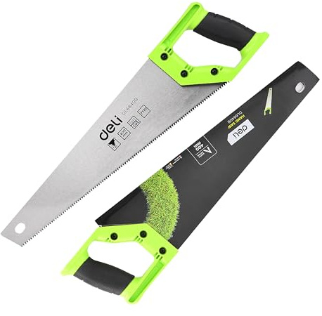 Deli 16” Hand Saw 400mm 7 TPI - Wood Hand Saw with Dual-Sided Ground Teeth, Fine Cut Saw for Woodworking, Dual Colour ABS Handle