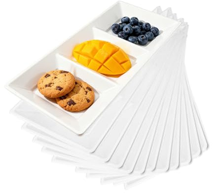 30PCS Disposable 3-Compartment Divided Serving Tray, White Rectangular Thickened Serving Platter for Home, Parties, Picnics and Gatherings, Home Kitchen Essentials (15×7.32×1.46in/38×18.6×3.7cm)