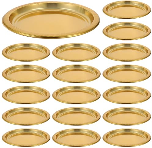 JOINPAYA Disposable Gold round Party Plates 7 Inch 20pcs, Plastic Serving Trays for Outdoor Bbq, Wedding Dessert and Fruit Holder, Lightweight Single-use Tableware for Catering