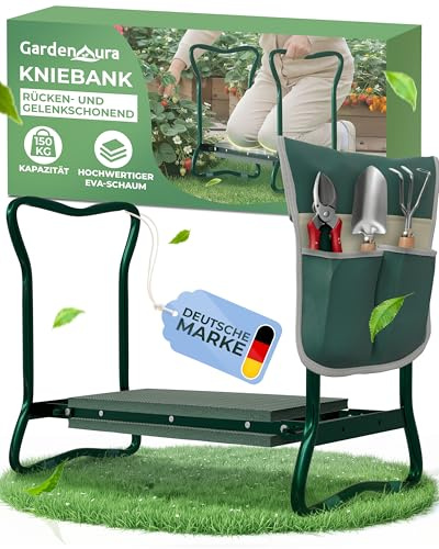 GardenAura Repose-genoux pour le jardinage - Tabouret de jardin avec sac à outils - Genoux de jardin - Protège le dos et les articulations - Charge maximale : 150 kg - Tabouret de jardin pliable pour
