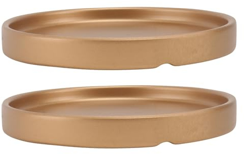 Veemoon Lot de 2 Soucoupes en Céramique Dorée pour Pots de Fleurs, Plateau Rond Résistant et Antidérapant, pour Balcon et Jardin, Dimensions 15x15x1,8 Cm