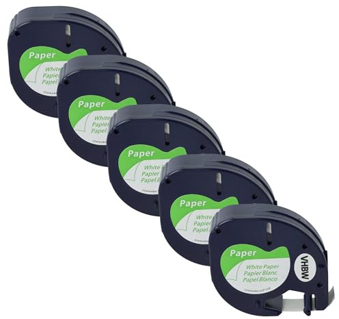 vhbw 5x cinta de escritura papel reemplaza Dymo 91200, S0721520 para impresora etiqueta 4m x 12 mm negro a blanco