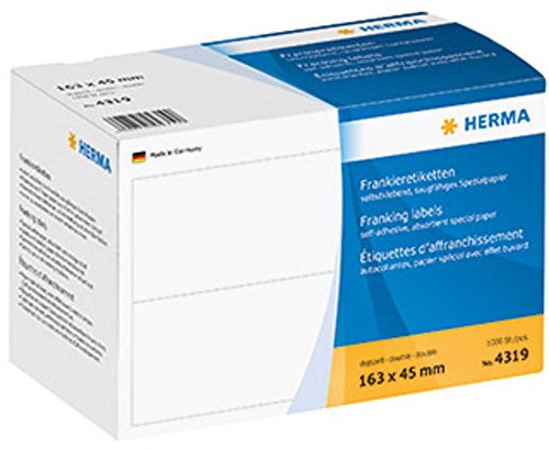 HERMA 4319 Frankieretiketten für Frankiermaschinen, doppelt, 163 x 45 mm, 1000 Stück, selbstklebend, matt, 2fach Papier Frankier-Etiketten Klebeetiketten Aufkleber, weiß
